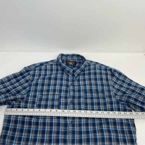 Ralph Lauren Double RL (RRL) Button Down Shirt Men’s L Blue Plaid - Picture 5 of 9